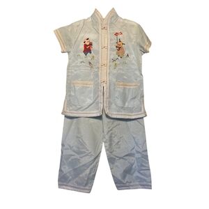 Vintage Daffodil Chinese Child Tang Suit Traditional Embroidered Sz 6 EUC Unisex